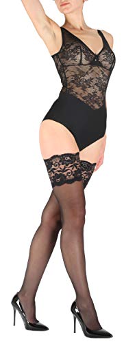 Giulia 20 DEN sexy halterlose Strümpfe floral gemusterter, bereiter Spitzenband Blumenmuster Silikonband Passion 20 Schwarz XS/S von Giulia