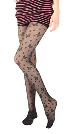 Giulia 20 Den weiße Mädchen Strumpfhose mit Logo Schmetterling Blumen Flower Punkten Print tattoo gemustert tights Muster Lina 20 N4 Nero(Schwarz) 140-146 von Giulia