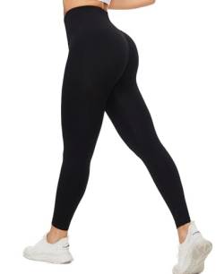 Giyaluzw Sport Leggings Damen Booty Scrunch Butt Gym Leggings Damen Leggings High Waist Lange Yoga Hose Push up Fitness Frauen Sporthose (DE/NL/SE/PL, Alphanumerisch, XL, Regular, Regular, 1 Schwarz) von Giyaluzw