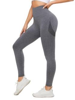 Sport Leggings Damen Booty Scrunch Butt Gym Leggings Damen Leggings High Waist Lange Yoga Hose Push up Fitness Frauen Sporthose (DE/NL/SE/PL, Alphanumerisch, L, Regular, Regular, # 1 Dunkelgrau) von Giyaluzw