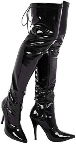 Gizelle Damen Back Lace UP Over The Knee Boots Overknee-Stiefel, Black Patent, 37 EU von Gizelle