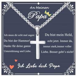 Gkmamrg Vatertagsgeschenk Papa Geschenk Vater - Geschenke für Papa Kreuz Anhänger Edelstahl mit 55cm Halskette von Gkmamrg