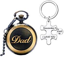 Gkmamrg Vatertagsgeschenk Papa Geschenke Vintage Dad Taschenuhr Schlüsselanhänger mit Gravur für Vater von Gkmamrg