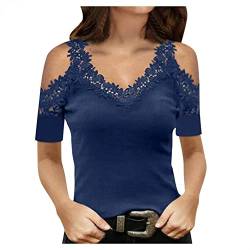 Damen Langarmshirts V-Ausschnitt Passt Komfortable Elegant Diamant Glitzer Druck Spitzen-Mesh-Nähte Sexy Modische Lässig T-Shirt Tops Frühling Langarm S-XL von Gkojhj