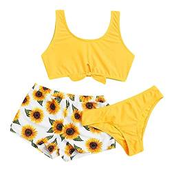 Gkojhj Bikini Mädchen 3-Teiliger Kinder Bikini Set Badebekleidung Set Tie Dye Schwimmanzug Hawaiian Rüschen Anzug Baden Schwimmen Sport Bademode Schwimmanzug Sport Set mit Shorts für 7-14 Jahre von Gkojhj