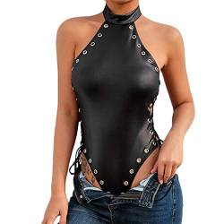 Gkojhj Frauen Kleid Sexy Dessous Snap Crotch Teddy Dessous Lack und Leder Bikini Trikot Top Schlafanzüge Body Doll Sexy Reizwäsche Set Latex String Bikini Hose Pants Unregelmäßiger Hem Nachtwäsche von Gkojhj