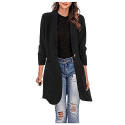 Gkojhj Long Blazer Damen Einfarbig Business Anzug Retro Jacke Büro Office Suit Sportlich Schlanke Passform Knöpfen Vintage Anzugjacke Blazer Streetwear Damenblazer Revers Anzug für Office von Gkojhj