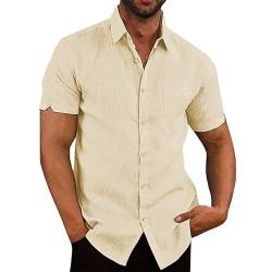 Glacspyg Leinenhemd Herren Kurzarm Leinenhemd Arbeit Freizeithemd Fit Business Casual Urlaub Sommer Strand Hemd Beige XL von Glacspyg