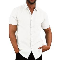 Glacspyg Leinenhemd Herren Kurzarm Leinenhemd Arbeit Freizeithemd Fit Business Casual Urlaub Sommer Strand Hemd Weiß XL von Glacspyg