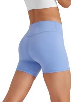 Glacspyg Radlerhose Damen Kurze Sporthose V-Taille High Waist Gym Shorts Kurze Leggings für Yoga Gym Fitness Laufen Blassblau XS von Glacspyg
