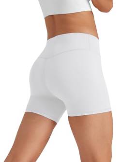 Glacspyg Radlerhose Damen Kurze Sporthose V-Taille High Waist Gym Shorts Kurze Leggings für Yoga Gym Fitness Laufen Weiß 2XL von Glacspyg