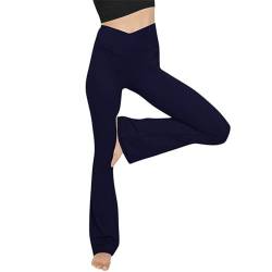 Glacspyg Yogahose Damen，Schlaghose V-Taille Bootcut Sporthose Freizeithose Jogginghosen für Fitness Marineblau XL von Glacspyg