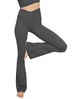 Glacspyg Yogahose Damen，Schlaghose V-Taille Bootcut Sporthose Freizeithose Jogginghosen für Fitness Weiß 2XL von Glacspyg