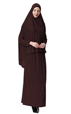 GladThink Damen Muslime Fledermausflügel-Ärmel Kleid Hijab Zwei in eins mit Rock Kaffee M von GladThink