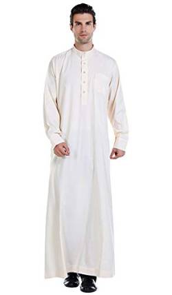 GladThink Herren Muslim Thobe Mit Langen Ärmeln Araberische Kleidung Beige M von GladThink
