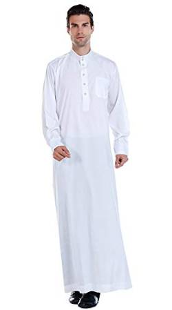 GladThink Herren Muslim Thobe Mit Langen Ärmeln Araberische Kleidung Weiß L von GladThink