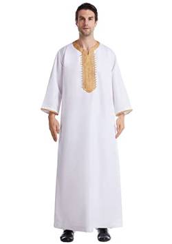 GladThink Männer Muslim Arabische Robe 3/4 Ärmel Bestickte Robe Weiß XL von GladThink