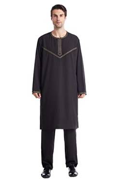 GladThink Männer Muslim arabisch Kleid Langarm-Robe mit Keuchen Schwarz S von GladThink