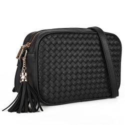 Gladdon Crossbody Taschen für Frauen Gewebte Damen Handtaschen Wasserdichte Umhängetaschen Multipocket Leder Messenger Bag, Schwarz , Medium von Gladdon