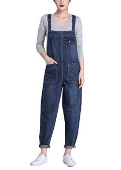 Damen Latzhose Gewaschen Große Größe Slim Unifarben Taschen Latzhosen Latzjeans Einteiler Blau 5XL von Gladiolus