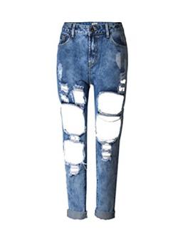 Gladiolus Damen Gerissen Jeans Hohe Taille Loch Modern Lässige Denim Hosen Jeanshose Gerade Geschnittene Jeans Blumen Blau 34EU von Gladiolus