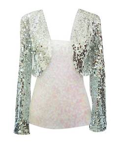 Gladiolus Damen Pailletten Bolero Schulter Jäckchen Besetzter Glitzer Retro Disco Langarm Silber Einheitsgröße von Gladiolus