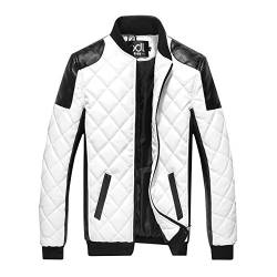 Gladiolus Herren PU Lederjacke Zipper Stehkragen Jacke Kunst-Lederjacke Bikerjacke Weiß XXL von Gladiolus