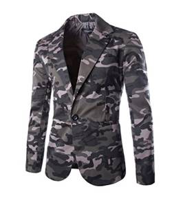 Herren Lässig Camouflage Slim Fit Blazer Anzugjacke Sakko Blazer Casual Sakko Grau M von Gladiolus