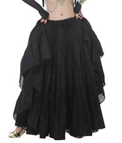 Damen Tanzen Ausbildung Leinen Röcke Bekleidung Bauchtanz Flamenco Rock Lang Maxirock Frauen Schwarz Taille:70-120CM von GladiolusA