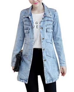 GladiolusA Damen Jacke Mantel Lange Jeansjacke Denim Jacket Blouson Übergangsjacke Outwear Trenchcoat Hellblau M von GladiolusA