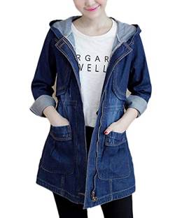 GladiolusA Damen Jeansjacke Schlank Lange Denim Jacke Lange Ärmel Jeansmantel Trenchcoat Mit Kapuze 2XL von GladiolusA