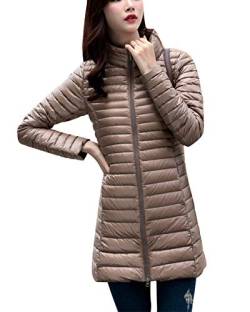 GladiolusA Damen Mantel Leicht Lange Steppjacke Warm Wintermantel Winterjacke Kaki L von GladiolusA