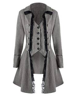 GladiolusA Damen Viktorianische Gothik Jacke Frack Mit Spitze Elegante Lange Steampunk Mantel Grau 2XL von GladiolusA