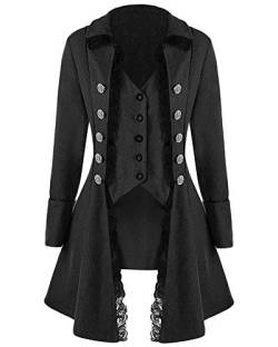 GladiolusA Damen Viktorianische Gothik Jacke Frack Mit Spitze Elegante Lange Steampunk Mantel Schwarz 3XL von GladiolusA