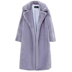 GladiolusA Damen Winterjacke Vorne Offen Lange Ärmel Faux Für Revers Mantel Mit Taschen Cardigan Jacke Plüsch Oberbekleidung Grau S von GladiolusA