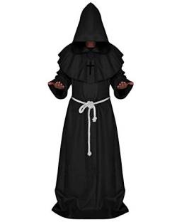 GladiolusA Erwachsene Mittelalter Mönch Robe Mit Kapuze Cosplay Halloween Karneval Fasching Kostüm Party Kleid Schwarz L von GladiolusA