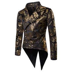 Herren Smokingjacke Sakkos Anzugjacke Mit Knopfleiste Muster Blazer Gold XL von GladiolusA