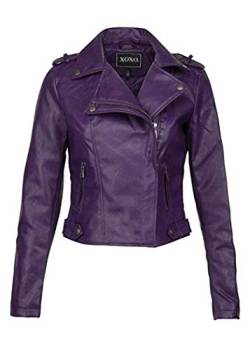 Glam and Gloria Lila Damen Lederimitat Jacke im Biker-Stil Bikerjacke Kunstlederjacke – Gr. M von Glam and Gloria