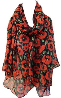 GlamLondon Modischer Schal mit Mohnblumen-Aufdruck, Rot Gr. 42, P-7182-schwarz von GlamLondon