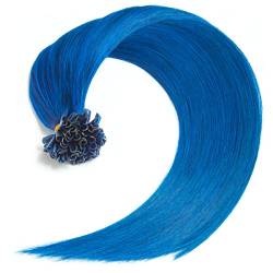 Blaue Bonding Extensions aus 100% Remy Echthaar - 150 x 0,5g 45cm Glatte Strähnen - Lange Haare mit Keratin Bondings U-Tip als Haarverlängerung und Haarverdichtung in der Farbe blue von GlamXtensions