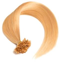 Blonde Bonding Extensions aus 100% Remy Echthaar - 25 x 0,5g 45cm Glatte Strähnen - Lange Haare mit Keratin Bondings U-Tip als Haarverlängerung und Haarverdichtung in der Farbe 24# Blond von GlamXtensions