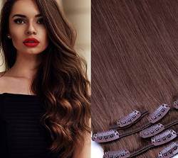 Clip In Extension Set 7 Teile glatt 45cm Haarverlängerung Haarteil 100% Remy Echthaar Clip in Hair Extension von GlamXtensions in Farbe: 06 Mittelbraun von GlamXtensions