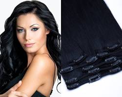 Clip In Extensions Echthaar Haarverlängerung GlamXtensions 7 - teilig in der Farbe Nr. 01 Schwarz und Länge 45cm / Gewicht 85g - Remy Echthaar von GlamXtensions