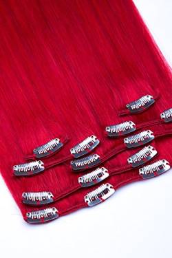 Clip In Extensions Set 100% Echthaar 7 teilig 70g Haarverlängerung 45cm Clip-In Hair Extension Nr. Rot von GlamXtensions