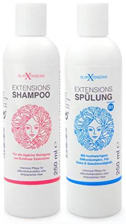 Extensions Shampoo und Spülung Set für Echthaar, Extensions Pflege Haarverlängerungen Perücken und Haarteile, 250ml von GlamXtensions
