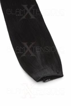 GlamXtensions Echthaarperücke Elegante Halbperücke Half Wig trendige Perücke - Clip in Extensions Remy Echthaar in diversen Farben 50cm (01 Schwarz) von GlamXtensions