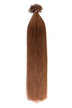 Goldbraune Bonding Extensions aus 100% Remy Echthaar - 25x 1g 45cm Glatte Strähnen - Lange Haare mit Keratin Bondings U-Tip als Haarverlängerung und Haarverdichtung in der Farbe #8 Goldbraun von GlamXtensions
