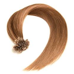 Mittelbraune Bonding Extensions aus 100% Remy Echthaar - 25 x 0,5g 45cm Glatte Strähnen - Lange Haare mit Keratin Bondings U-Tip als Haarverlängerung und Haarverdichtung in der Farbe 6# Mittelbraun von GlamXtensions
