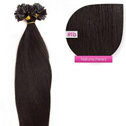 Naturschwarze Bonding Extensions aus 100% Remy Echthaar - 100x 1g 60cm Glatte Strähnen - Lange Haare mit Keratin Bondings U-Tip als Haarverlängerung und Haarverdichtung in der Farbe #1b Naturschwarz von GlamXtensions