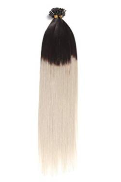 Ombré Bonding Extensions aus 100% Remy Echthaar 100 0,5g 50cm Glatte Strähnen - Lange Haare mit Keratin Bondings U-Tip als Haarverlängerung und Haarverdichtung in der Farbe # Naturschwarz/grau von GlamXtensions